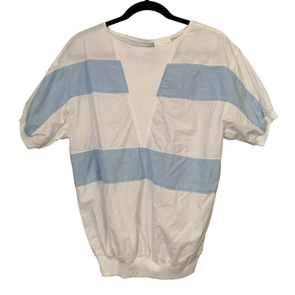 Vintage Y2K‎ 90s Blue White Striped REBE Top Blouse Large
